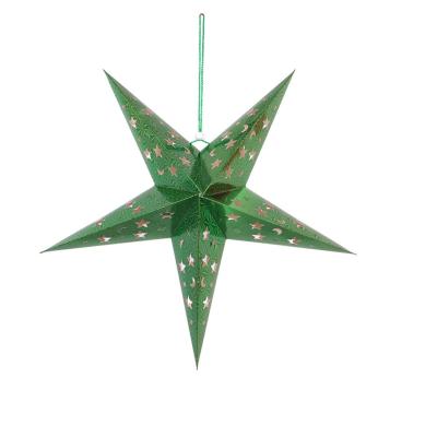 China Decorative Metallic Green Hanging Star Foldable Paper Christmas Paper Lanter for sale