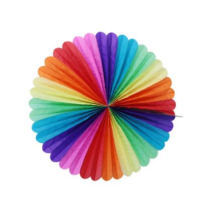 China Foldable Colorful Party Paper Decorations Rainbow Tissue Paper Fan for sale