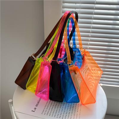 China Fashion Women Fashion Clear Purse Custom Plastic Waterproof Clear Tote Beach Bags Neon Pvc Transparent Shopping Bag Handbag for sale