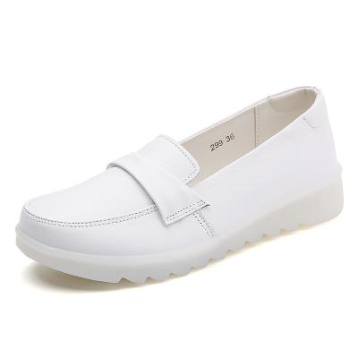 China Popular Soft Comfortable Hospital Cowhide Anti-Slip Women Slip On White Wedge Nurse Shoes for sale