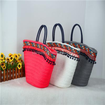 China Wholesale Hot-sslling Blue Tote Bag Fashion Summer Style Shoulder Straw Beach Bags for sale