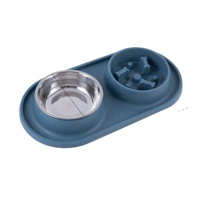 China Durable Stainless Steel Portable Pet Bowl Portable Dog Feeder Double Dog Bowl Slow Pet Dog Bowls for sale