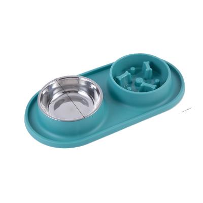 China New Type Small Animals Double Bowl Stainless Steel Pet Dog Bowl Stainless Steel For Pet Food Pet Double Bowl Portable Dog Driver for sale