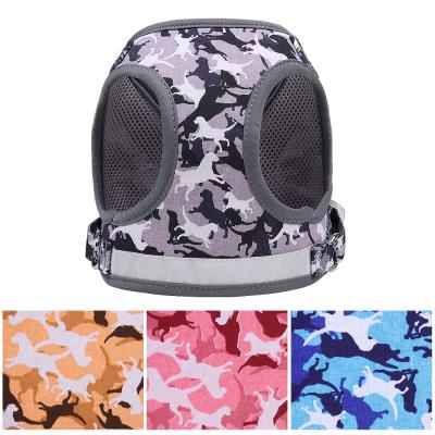 China Wholesale Polyester Mesh Dog Camouflage Harness Reflective Outside Chest Strap Dog Leash Printed Breathable Dog Cat Harness Vest for sale