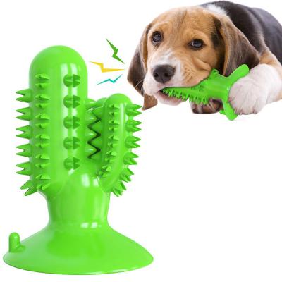 China Hot Selling TPR Cactus Rubber Molar Sucker Stick Dog Toothbrush Mouth Cleaning Chewing Toys Dog Chew Dental Product for sale