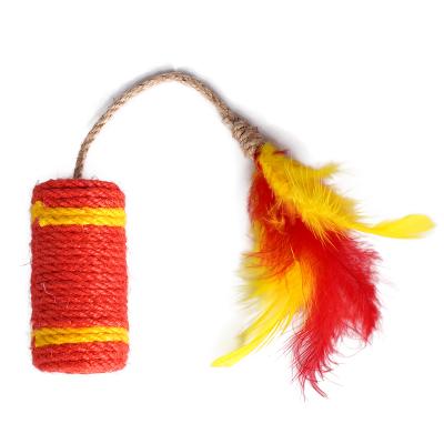 China Viable Chew Toy Feather Pet Funny Cat Toy Set New Year Pet Firecrackers Shape Smart Cat Toy for sale