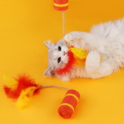 China New Year Viable Wholesale Cheap Interactive Firecrackers Trained Pet Soft Feather Toy Cat Interact for sale