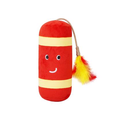 China Wholesale New-design Sustainable Beautiful Funny Firecracker Shape Fleece Durable Red Filling Pet Cat Catnip Chew Toy for sale