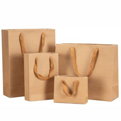 China Recycled Materials Custom Logo Make Bags Restaurant Fast Food Grade Store Catering Brown Kraft Paper Shopping Bag for sale