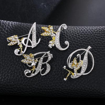 China ALLOY Moon Shape Cut Brilliant One Alloy AA Cubic Zircon Brooch For Cute English Letter Girl Jewelry Gift Design For Wholesale for sale