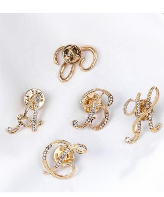 China Exquisite Butterfly Theme Brooch Design Brooches Customize Clear Letter A - Women Crystal Script Initial 26 Pin Delta Theta Enamel Brooch Z Brooch For Whosale for sale