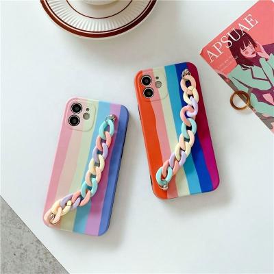 China FREE SHIPPING Shockproof Colorful Silicone Rainbow Wristband Wrist Chain Phone Case for iphone X xr xs 11 12 pro max for sale