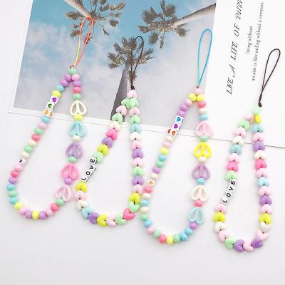 China Eco-friendly Fashion Street Wear Mobile Phone Phone Case Chain Portable High Quality Colorful Acrylic Charm Phone Strap for sale