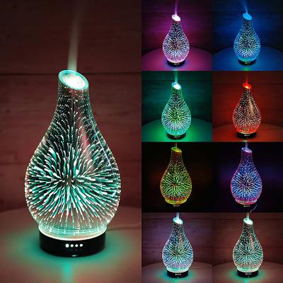 China 20-40 3D Square Aromatherapy Diffuser Humidifier Glass Aroma Lamps Diffuser Fireworks LED Night Light Air Humidifier for sale