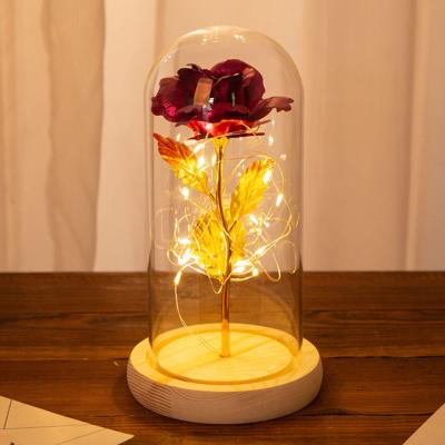 China Valentine/Christmas Eternal Rose Flower Rose Glass Dome LED Lamp Home Decor Wedding Christmas Valentines Day for sale