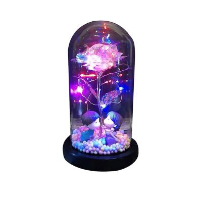 China Valentine's Day Gift Gold Foil Rose Valentine's Day Gifts LED Rose Lamps Eternal Flower Glass Cover Glass Dome for sale