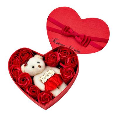 China Valentine's Day/Christmas Rose Soap Flower With Scented Gift Box 10 Rose And Rose Bear Soap Flower Box for sale