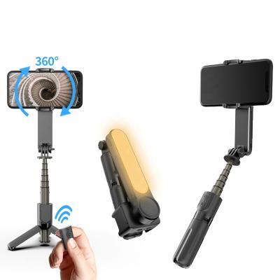 China 2021New Arrival Mobile Phone Mini Folding L09 Gimbal Stabilizer with Handheld Wireless Tripod 3 360 Rotation LED Fill Light in 1 Selfie Stick for sale