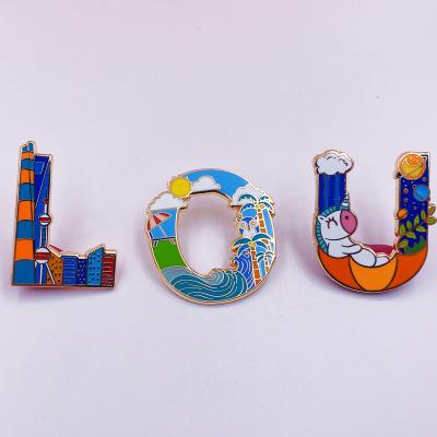 China 3D Colorful 3D Metal Clothing Initials Pin Letter Pin Brooch Custom Pin Badge Lapel Pin Badge for sale