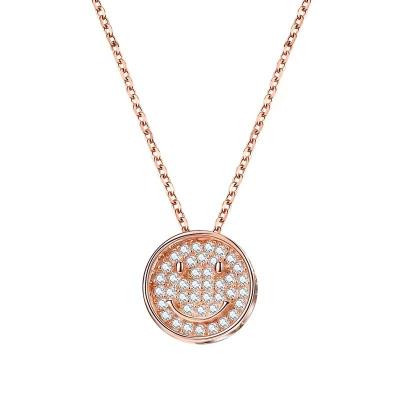 China Fashion S925 Necklace Silver Female Round Face Pendant Simple Minority Smile Design Advanced Soft Clavicle Chain for sale