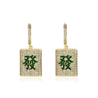 China Hiphop fashion jewelry mahjong FACAI make a fortune earrings for sale