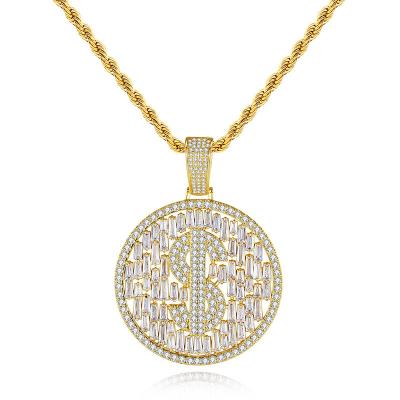 China TRENDY Queen Coin Pendant Necklace Jewelry Hip Hop Zodiac Zircon Men Necklace for sale