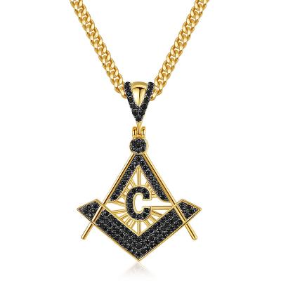 China Trendy Men's Pendant Necklace European Hiphop Hip Hop Men And American Trendy Brand Full Zircon Necklace Brass And Zircon Punk Pendant for sale