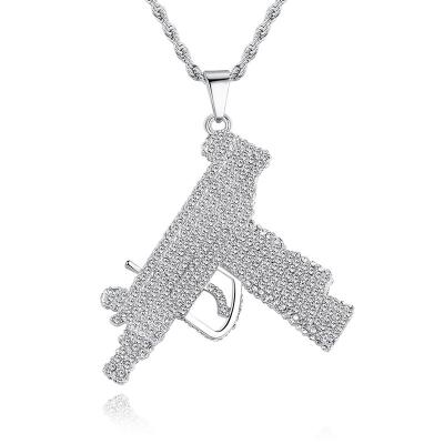 China European and American Hiphop Brass Pendant Men's Hiphop Rhinestone Rhinestone Submachine Gun Style Hip Necklace for sale