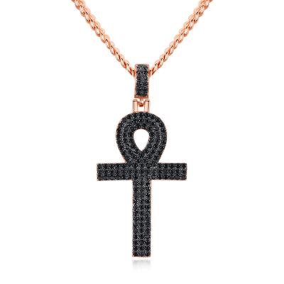 China Gold Cuban Chain Crystal Cross Pendant Brass Hip Hop Jewelry Full Christian Necklace Fashion Religious Accessories For Gifs for sale