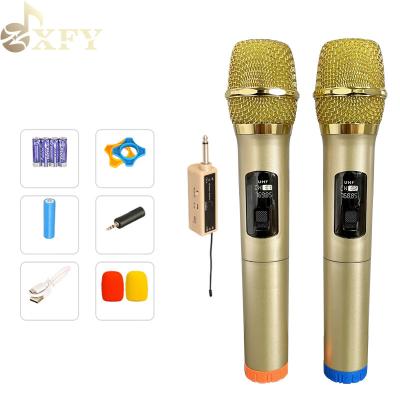 China Professional VHF Wireless MIC Handheld Dual Microphone Microphone XFY VHF Wireless MIC with USB Receiver Studio Microphone for sale