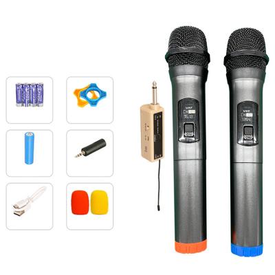 China Professional Wireless Party MIC VHF Dual Microphone Handheld Wireless Microphone With USB Receiver MIC Cheap Price Studio Wireless Microphone for sale