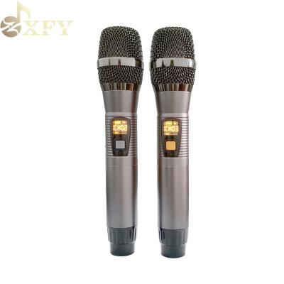 China Handheld Microphone UHF Handheld Microphone With Display OEM Microphone For Party With Metal High Quality Dual Microphone Wireless MIC New Design for sale