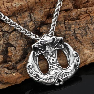 China CLASSIC Norse Viking Odin's Hammer Crow Thor's Hammer Necklace Stainless Steel Mens Womens Amulet Pendant Jewelry for sale