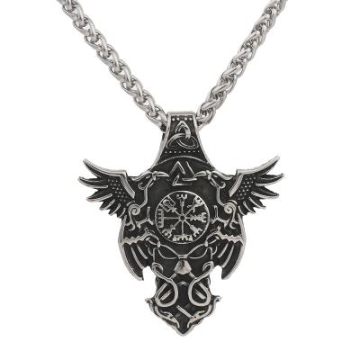 China CLASSIC Norse Viking Odin Stainless Steel Compass Vegvisir Torques Raven Necklace for sale