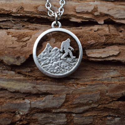 China New CLASSICS Arrive Antique Silver Plated Bigfoot Necklace Running In The Mountain Sasquatch Necklaces for sale