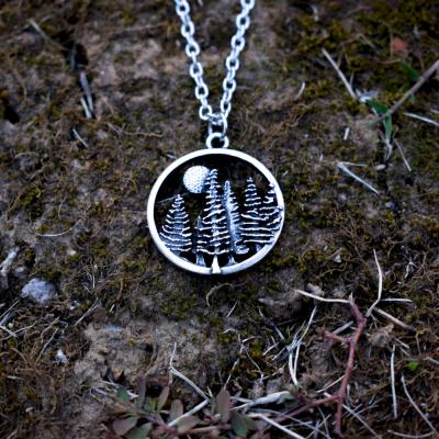 China CLASSIC Camping Jewelry Mountain Necklace Under The Sun Pine Necklaces for sale