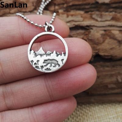 China Fashion CLASSIC Lovely Bear in the Mountain Necklace Nature Lover Everyday Jewellry Gift for Women Men for sale