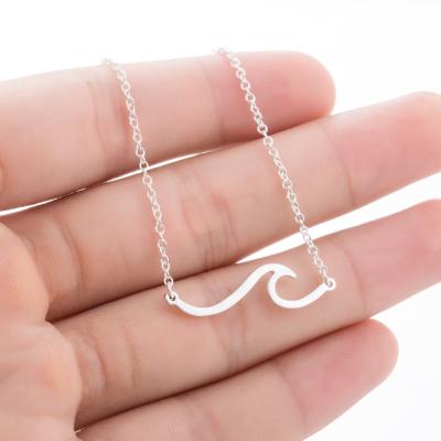 China CLASSIC Wave Necklace Stainless Steel Beach Surfer Jewelry Surf Charm Choker Pendant Necklaces for sale