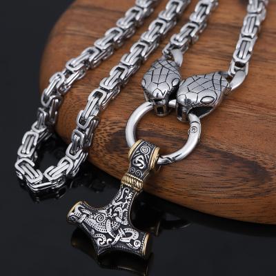 China CLASSIC Stainless Steel Thor's Hammer Mjolnir Viking Stainless Steel Snake Necklace for sale