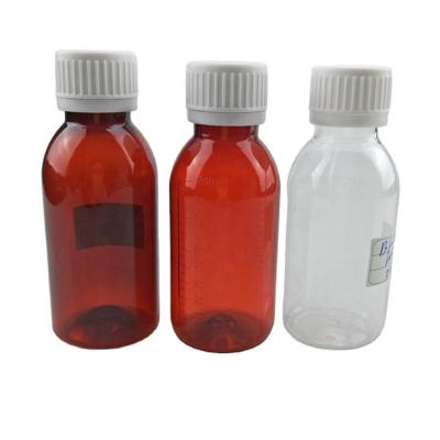 China 100ML medicine plastic wockhardt amber bottles for weight gain syrup medicine liquid packaging syrup leaf codine cough syrup mable bottle for sale