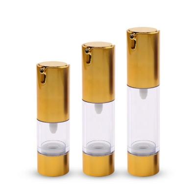 China NEW Design Waterproof Luxury Blue Gold Round Plastic 15ml 30ml 50ml Airless Pump Bottle For Cosmetic Packaging for sale