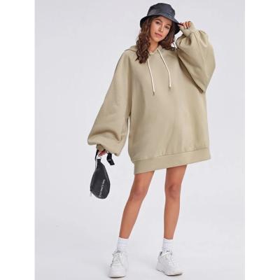 China Wholesale High Quality New Design Anti-wrinkle 2021 Fashion Lantern Noise Oversize Sleeve Hooded Sweatshirt Dress for sale