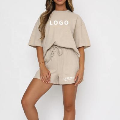 China Anti-wrinkle newcomer fashion streetwear custom logo shorts sleeved oversized t-shirt and shorts set for women for sale