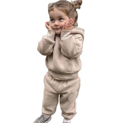 China Lovely Fleece Casual Plain Pullover Kids Hoodie With Hood Girls Oversized Hoodies With Joggers Set Sweatshirt Tracksuits for sale