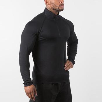 China Wholesale Good Quality Anti Shrink 1/4 Sleeve OEM Long Workout Zipper Gym Quick Dry T-Shirt For Men for sale