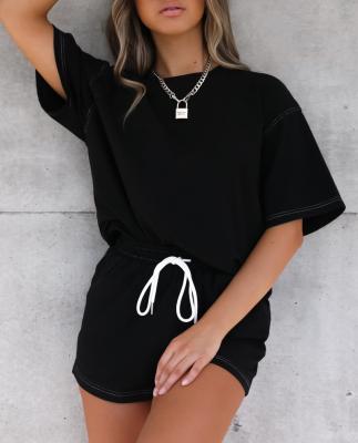 China New Design QUICK DRY Hot Selling Black Colors Casual Sports Womens Clothing Two Piece Set Wholesale 2 Pieces Set Women Oversized Shorts Sets for sale