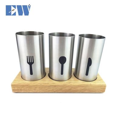 China 2021 Sustainable Premium Quality 4pcs Cutlery Rack With Wooden Base for sale