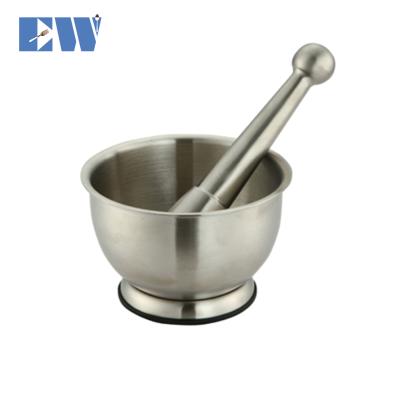 China Workable Good Quality Stainless Steel Garlic Pepper Mortar And Pestle Pedestal Bowl Set for sale