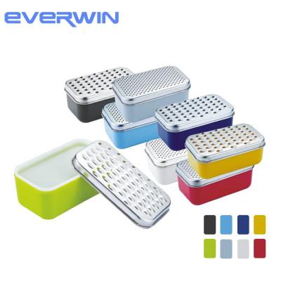 China Sustainable Portable 2 Sided Vegetable Graters With Storage Container And Plastic Lid, Boxed Cheese Rubber Ring Bottom Slicer for sale