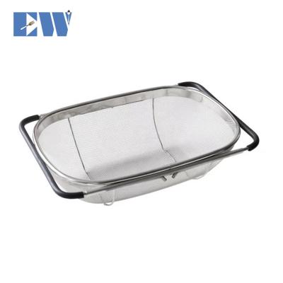 China Sustainable Stainless Steel Over The Sink Collapsible Colander , Rectangular Colander With Extendable Handles for sale